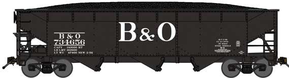 70-Ton Offset-Side 3-Bay Hopper w/Load - Ready to Run -- Baltimore & Ohio #734043 (black, Billboard B&O)