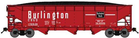 70-Ton Offset-Side 3-Bay Hopper w/Load - Ready to Run -- Chicago, Burlington & Quincy #170928 (Chinese Red, white, black)