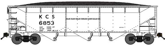 70-Ton Offset-Side 3-Bay Hopper w/Load - Ready to Run -- Kansas City Southern #6829 (white, No Logo)