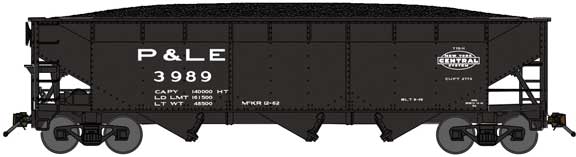 70-Ton Offset-Side 3-Bay Hopper w/Load - Ready to Run -- Pittsburgh & Lake Erie #3033 (black, NYC System Logo)