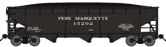 70-Ton Offset-Side 3-Bay Hopper w/Load - Ready to Run -- Pere Marquette #15202 (black)