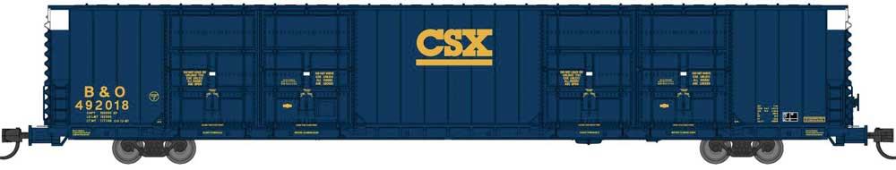 Bluford Shops N-Scale Pullman-Standard 86' Quad Door Auto Parts Boxcar - Ready to Run -- CSX B&O #492049 (blue, white, yellow)