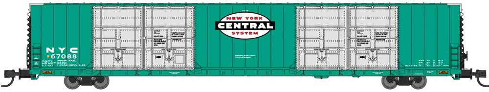 Bluford Shops N-Scale Pullman-Standard 86' Quad Door Auto Parts Boxcar - Ready to Run -- New York Central #67042 (Jade Green, black, white, red, Cigar Band Logo)
