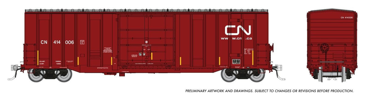 Rapido Trains HO Trenton Works 5277cuft boxcar: CN - URL repaint w/conspicuity stripes: 6-Pack