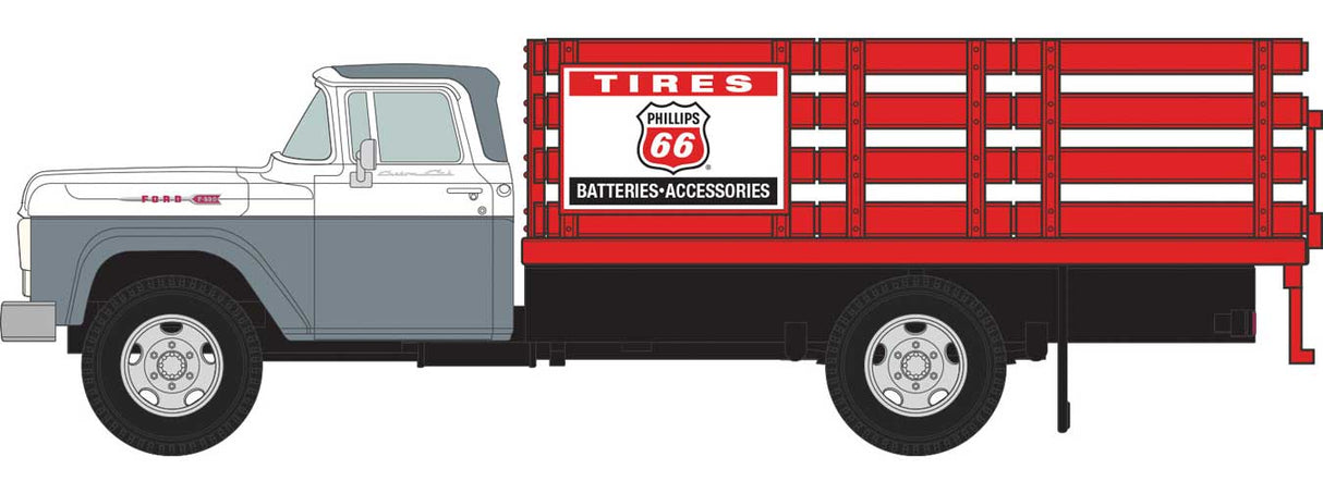 Mini Metals 1960 Ford Stakebed Truck - Assembled - Mini Metals(R) -- Phillips 66 (gray, red, white) - 221-30642