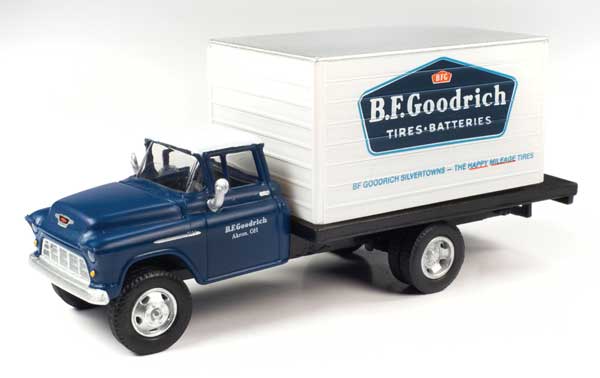 Classic Metal Works 1957 Chevrolet Box Truck - Assembled - Mini Metals(R) -- BF Goodrich (dark blue, white) - 221-30648