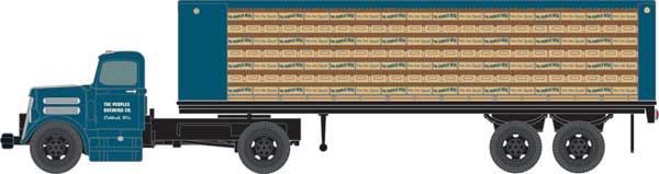 Mini Metals White WC22 Tractor with Flatbed Trailer - Assembled - Mini Metals(R) -- Peoples Beer (blue) - 221-31198