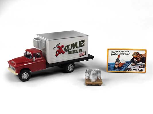 Mini Metals 1955 Chevy Beer Truck with Kegs, Skid and Sign - Assembled -- Acme Beer - 221-40014