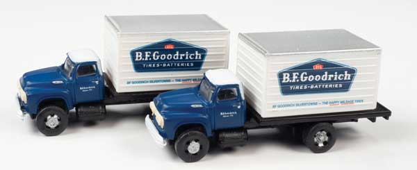 Classic Metal Works 1954 Ford Refrigerated Box Truck 2-Pack - Assembled - Mini Metals(R) -- BF Goodrich (dark blue, white) - 221-50441