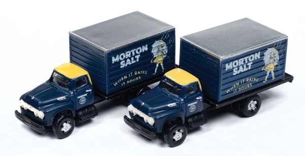 Classic Metal Works N 1954 Ford Box-Body Delivery Truck 2-Pack - Assembled - Mini Metals(R) -- Morton Salt (blue, white, yellow)