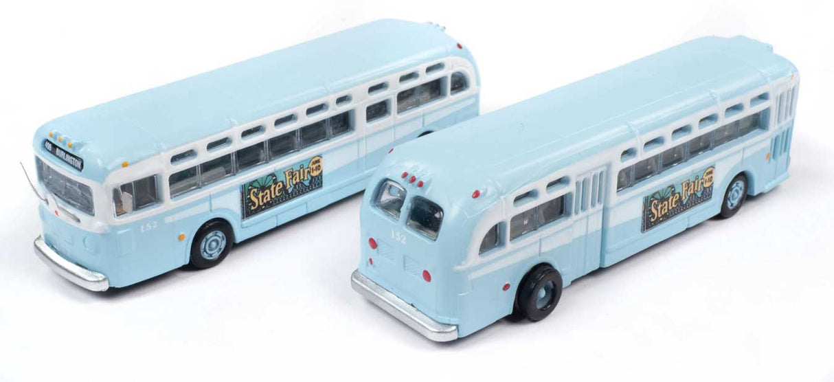 Mini Metals GMC TD 3610 Transit Bus 2-Pack - Assembled - Mini Metals(R) -- New Jersey (light blue, white, State Fair Ad) - 221-52000