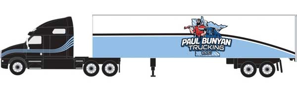 Mini Metals 2000s Semi Tractor-Trailer Set - Assembled - TraxSide -- Paul Bunyan Trucking (black, white, blue) - 221-TC106