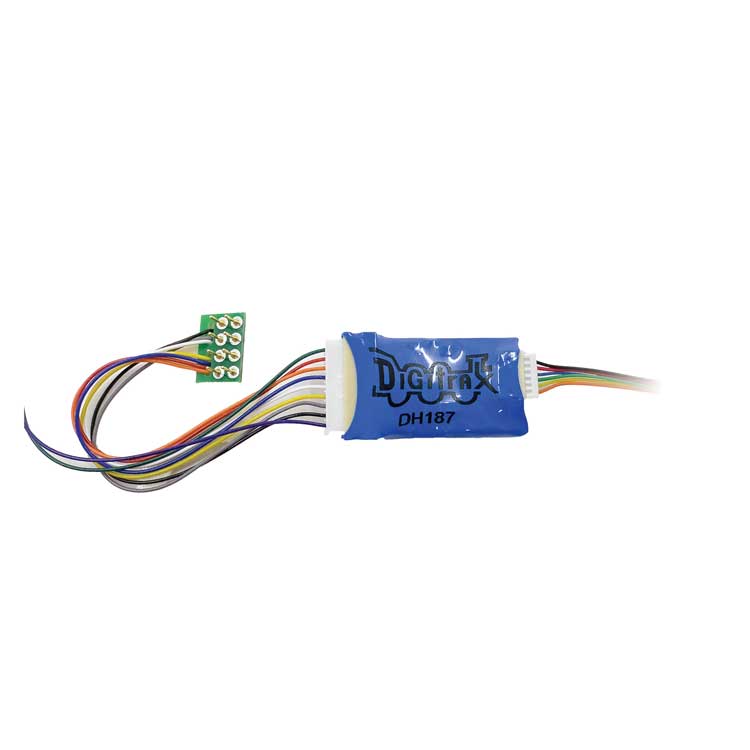 Digitrax DH127D Series 7 Mobile DCC Control Decoder -- 8-Pin Medium Plug 1A/2A Peak, 8 FX7 Functions, 3.2" Wires