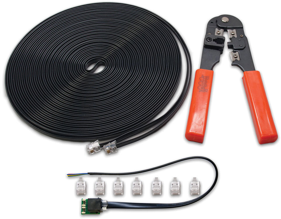 Digitrax LocoNet Cable Maker Kit -- 50' Loconet Cable, Crimper Tool, LT1 Tester, 20 RJ12 Plugs - 245-LNCMK