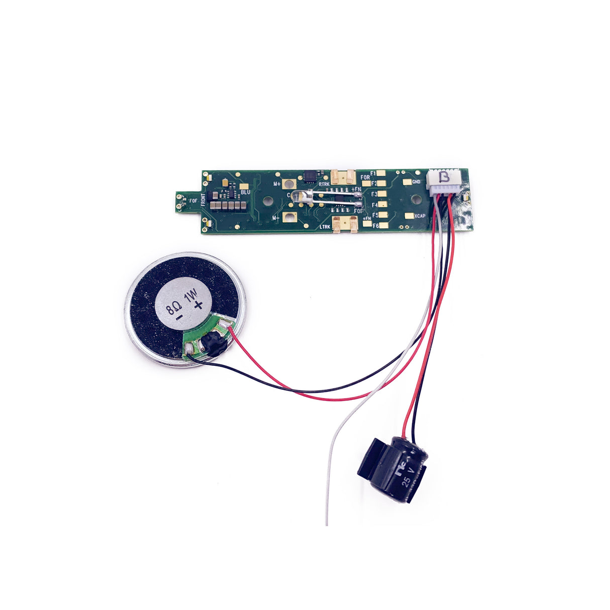 Digitrax SDXH187K1B Mobile DCC Decoder -- Fits Kato SD38-2 & Similar, 1 Amp, 8 FX3 Functions, 8 Ohm 28mm Round Speake