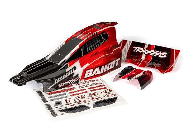 Traxxas 2450 Body, Bandit (also fits Bandit VXL), black & - Red/ wing (painted, decals applied)