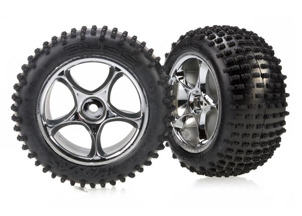 Traxxas 2470R Tires & Wheels, assembled (Tracer 2.2' chrome Wheels, Alias 2.2' Tires) (2) (Bandit Rear, soft compound with foam Inserts) - TRA2470R