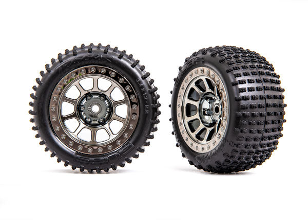 Traxxas 2470T Tires & Wheels, assembled (2.2' black chrome Wheels, Alias 2.2' Tires) (2) (Bandit Rear, medium compound with foam Inserts)