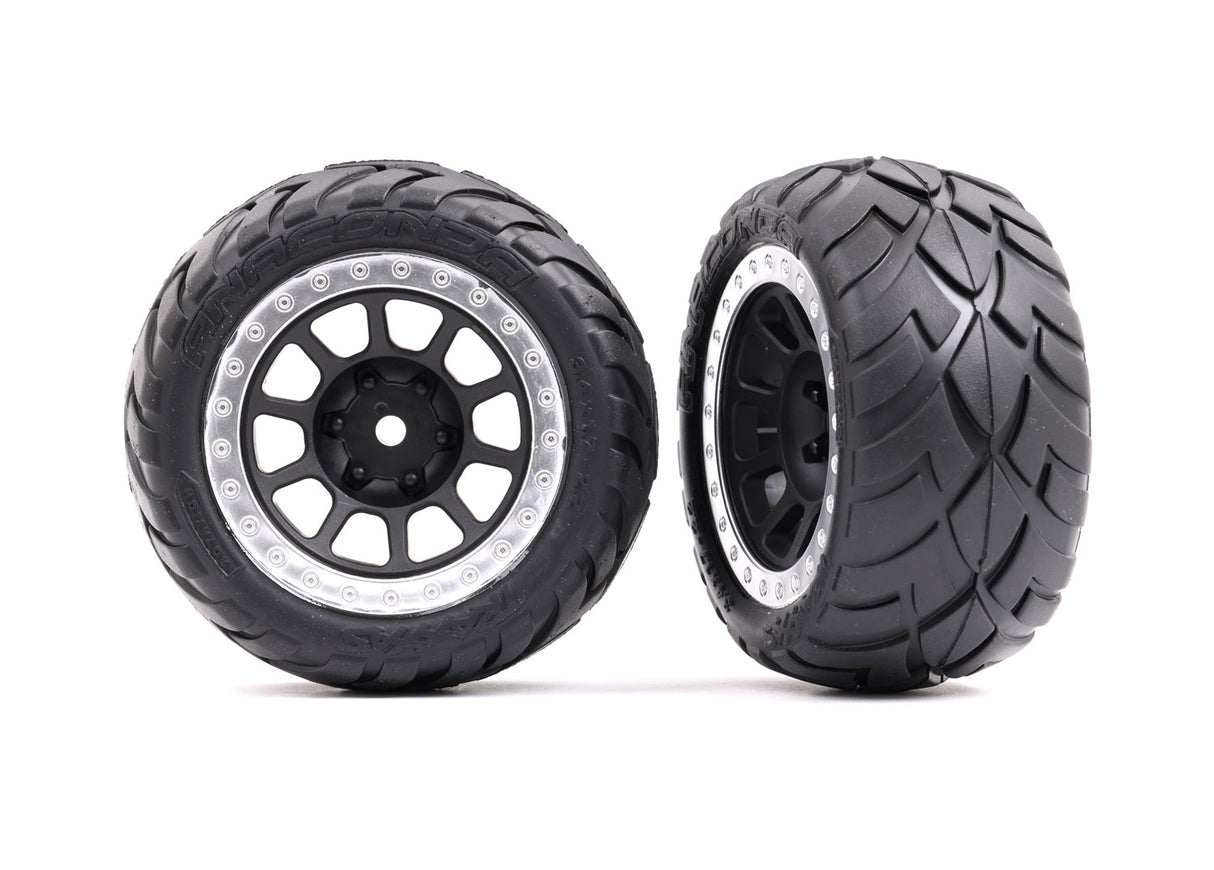 Traxxas 2478G Tires & Wheels, assembled (2.2' black, satin chrome beadlock Wheels, Anaconda 2.2' Tires with foam Inserts) (2) (Bandit Rear) - TRA2478G