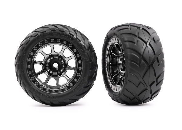 Traxxas 2478T Tires & Wheels, assembled (2.2' black chrome Wheels, Anaconda 2.2' Tires with foam Inserts) (2) (Bandit Rear) - TRA2478T