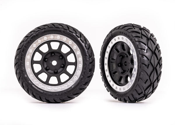 Traxxas 2479G Tires & Wheels, assembled (2.2' black, satin chrome beadlock Wheels, Anaconda 2.2' Tires with foam Inserts) (2) (Bandit Front)