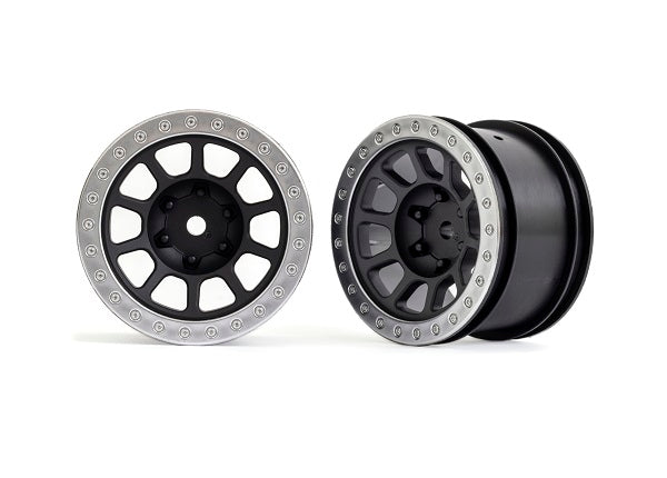 Traxxas 2480 Wheels, 2.2' (black, satin chrome beadlock) (2) (Bandit Rear)