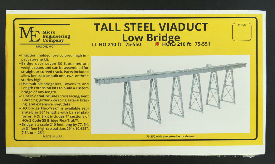 Micro Engineering 75-551 HOn3 210' Tall Steel Viaduct, Low Bridge w/Bents Includes Code 55 Bridge Flex-Trak -- 7 30' Spans; 6 1-, 2- or 3-Story Bents; 29 x 10-5/8", x 7-1/2" or 4-1/4" Tall