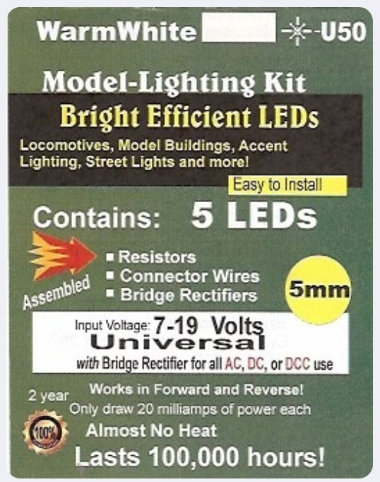 Evans Designs LED Lights 5mm Universal 7-19 Volt AC, DC, DCC pkg(5) -- Warm White - 266-U50