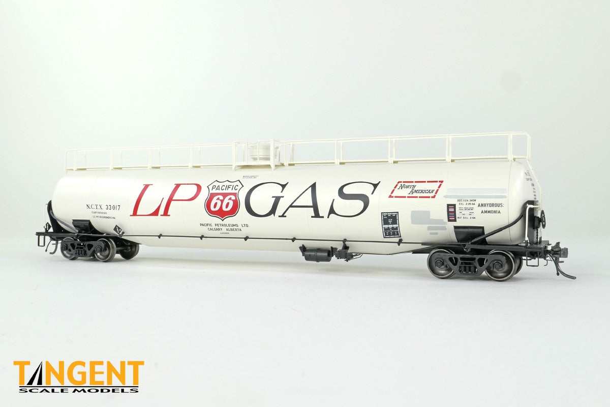 Tangent Scale Models HO NCTX "Pacific 66 Calgary AB" 1979+ NACC 1963 Design 33,000 Gallon Dual Diameter LPG/AA Tank Car - #33018