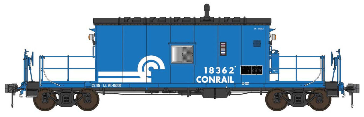 English's Model Railroad HO N9E Transfer Caboose with Flashing Marker - Ready to Run -- Conrail (CR) # 18374 (blue, white, black)