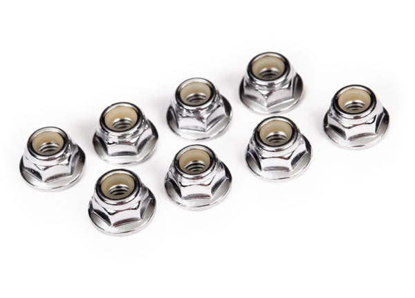 Traxxas 3647 Nuts, 4mm flanged nylon locking (steel, serRated) (8) - TRA3647