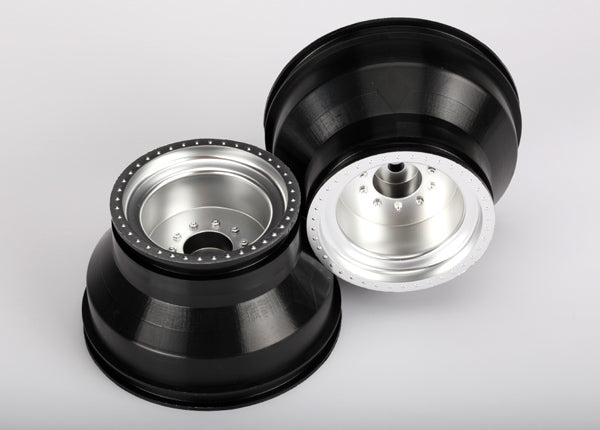 Traxxas 3666 Wheels , satin chrome , dual profile (2.0' outer , 3.0' inner) (nitro Rear / electric Front) (2) - TRA3666