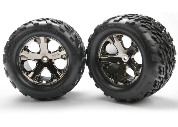 Traxxas 3668A Tires & Wheels, assembled, glued (2.8') (All-Star black chrome Wheels, Talon Tires, foam Inserts) (2WD electric Rear) (2) (TSM Rated) - TRA3668A