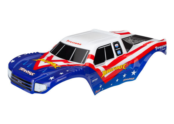 Traxxas 3676 Body , Bigfoot - Red , White , & - Blue , Officially Licensed replica (painted , decals applied) - TRA3676