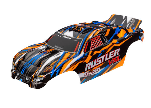 Traxxas 3726T Body, Rustler VXL, orange (painted, decals applied)