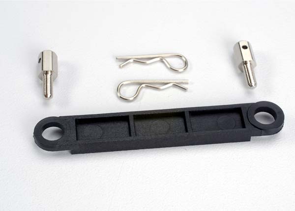 Traxxas 3727 Battery hold-down Plate (black)/ metal posts (2)/Body clips (2) - TRA3727