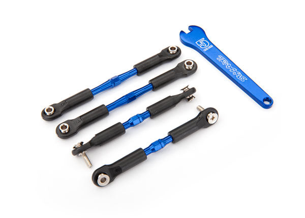 Traxxas 3741A Turnbuckles, aluminum (blue-anodized), camber links, Front, 39mm (2), Rear, 49mm (2) (assembled w/rod ends & hollow balls)/ wrench - TRA3741A