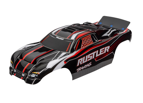 Traxxas 3750 Body, Rustler (also fits Rustler VXL), - Red & black (painted, decals applied, assembled with wing) - TRA3750