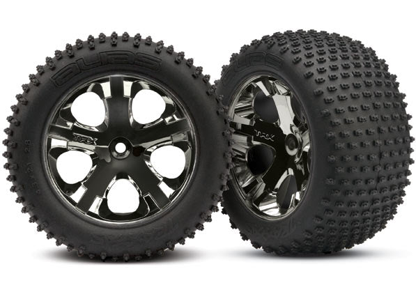 Traxxas 3770A Tires & Wheels, assembled, glued (2.8') (All-Star black chrome Wheels, Alias‚‚ Tires, foam Inserts) (Rear) (2) (TSM Rated) - TRA3770A
