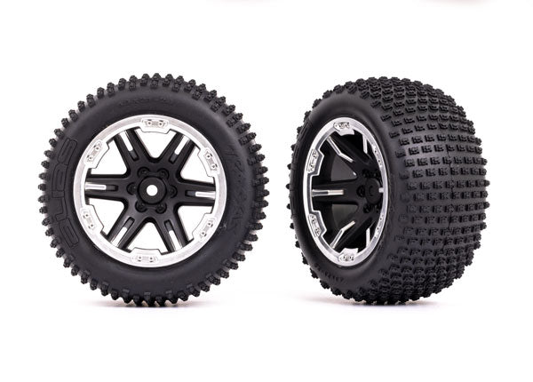 Traxxas 3772X Tires & Wheels, assembled, glued (2.8') (RXT black & satin Wheels, Alias Tires, foam Inserts) (2WD electric Rear) (2) (TSM Rated)