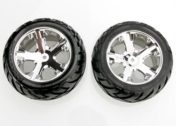Traxxas 3773 Tires & Wheels, assembled, glued (All Star chrome Wheels, Anaconda Tires, foam Inserts) (2WD electric Rear) (1 left, 1 right) - TRA3773