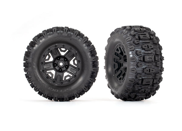 Traxxas 3778 Tires & Wheels, assembled, glued (black 2.8" Wheels, Sledgehammer Tires, foam Inserts) (electric Rear) (2) (TSM Rated) - TRA3778