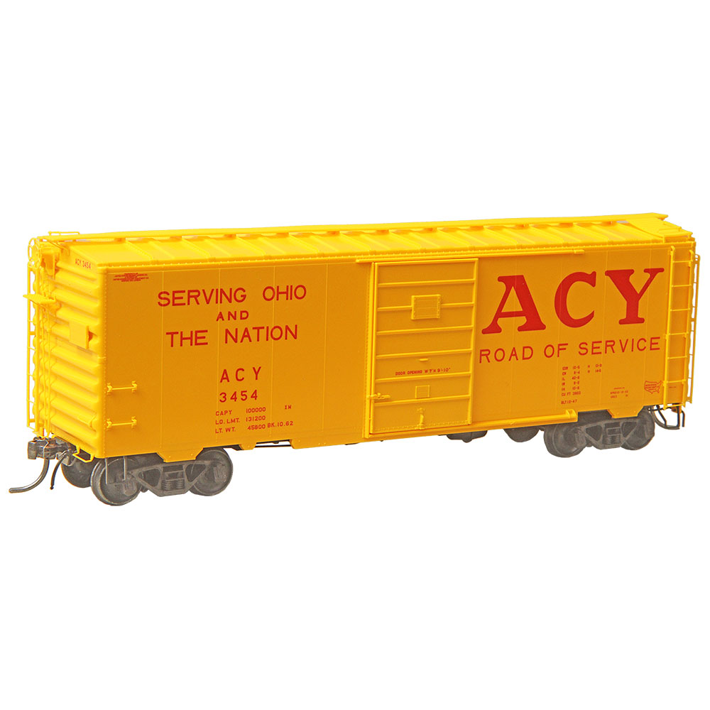 Kadee Pullman-Standard PS-1 40' Boxcar, 7' Door - Ready to Run -- Akron, Canton & Youngstown 3454 (yellow, red) - 380-4331