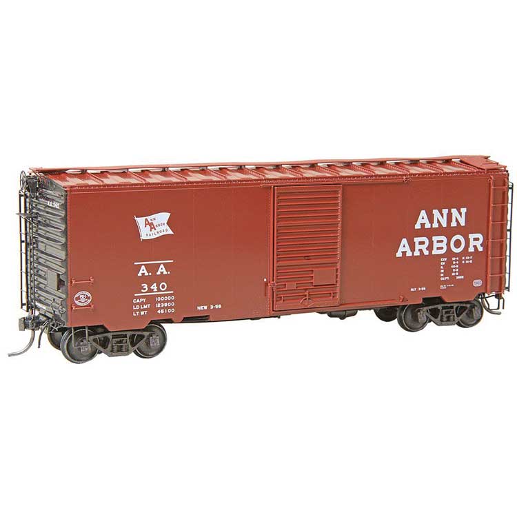 Kadee HO Pullman-Standard PS-1 40' Boxcar w/6' Door - Ready to Run -- Ann Arbor #340 (As-Delivered 1956, Boxcar Red, white, Flag Logo)