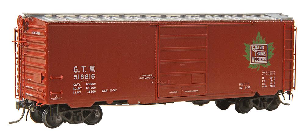 Kadee Pullman-Standard PS-1 40' Boxcar w/8' Door - Ready to Run -- Grand Trunk Western #516816 (As-Delivered 1957, Red Oxide, silver, green Lea - 380-5325