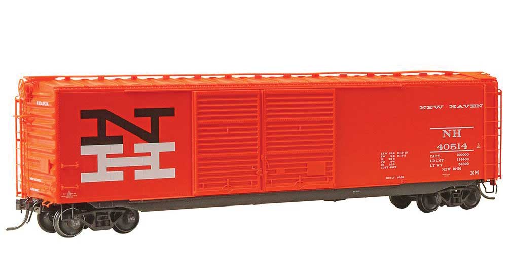 Kadee 50' PS-1 Double-Door Boxcar w/15' Youngstown Doors - Ready to Run -- New Haven #40514 (1956, vermillion, black, white) - 380-6744