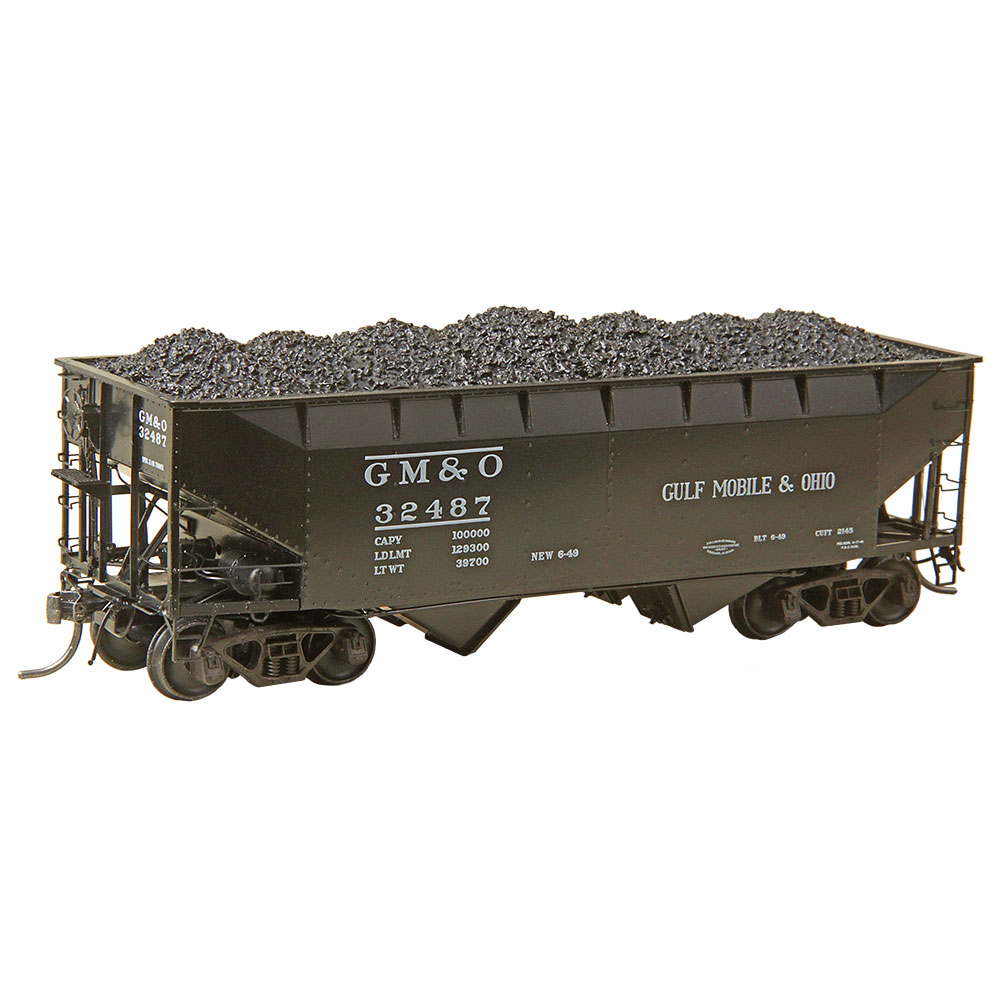 Kadee 50-Ton AAR Standard Offset 2-Bay Open Hopper with Coal Load - Ready to Run -- Gulf, Mobile & Ohio 32487 (As-Delivered 1949, black) - 380-7525