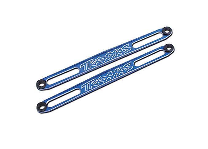 Traxxas 3923X Hold downs, battery (blue-anodized) (2)/ adhesive foam battery pads/ shoulder Screws (2)/battery hold-down posts (4)/ clips (4) - TRA3923X