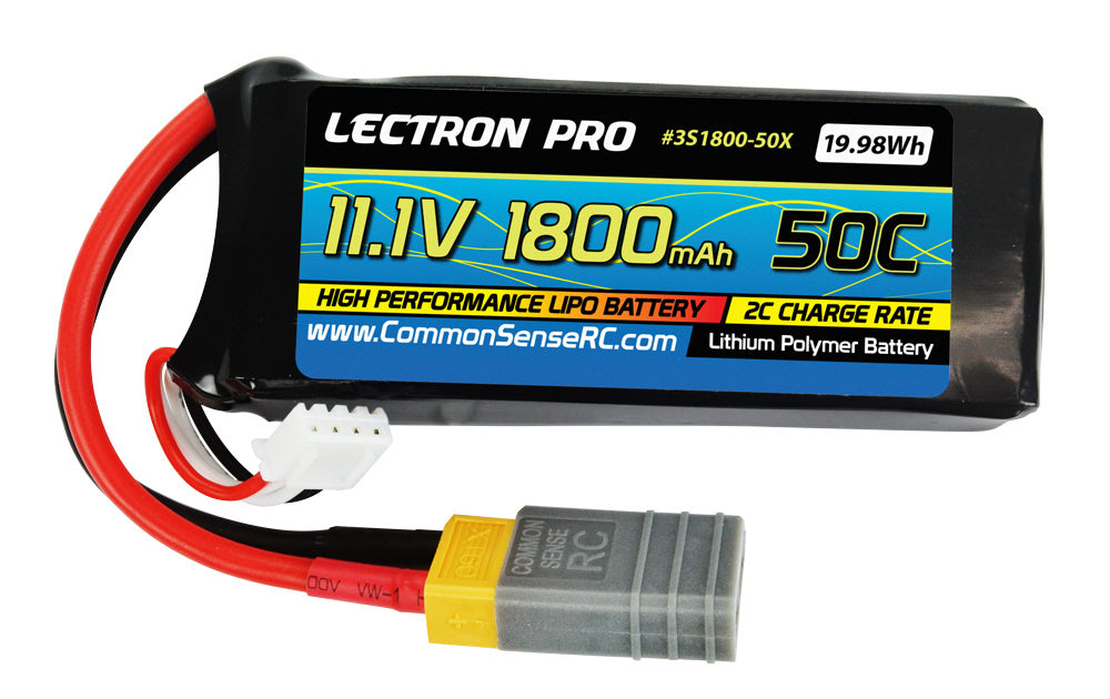 Lectron Pro 11.1V 1800mAh 50C Lipo Battery with XT60 Connector + CSRC adapter for XT60 batteries to popular RC vehicles - 3S1800-50X
