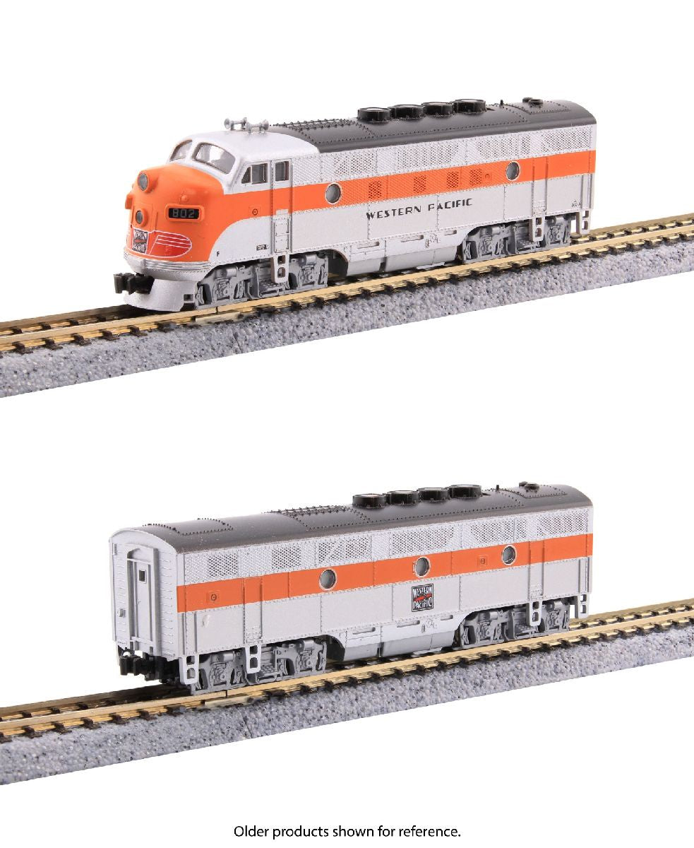 Kato 106-0307-S N Scale EMD F3 A/B Set - Sound and DCC - Ready to Run -- Western Pacific #801/#801B (California Zephyr silver, orange, black)